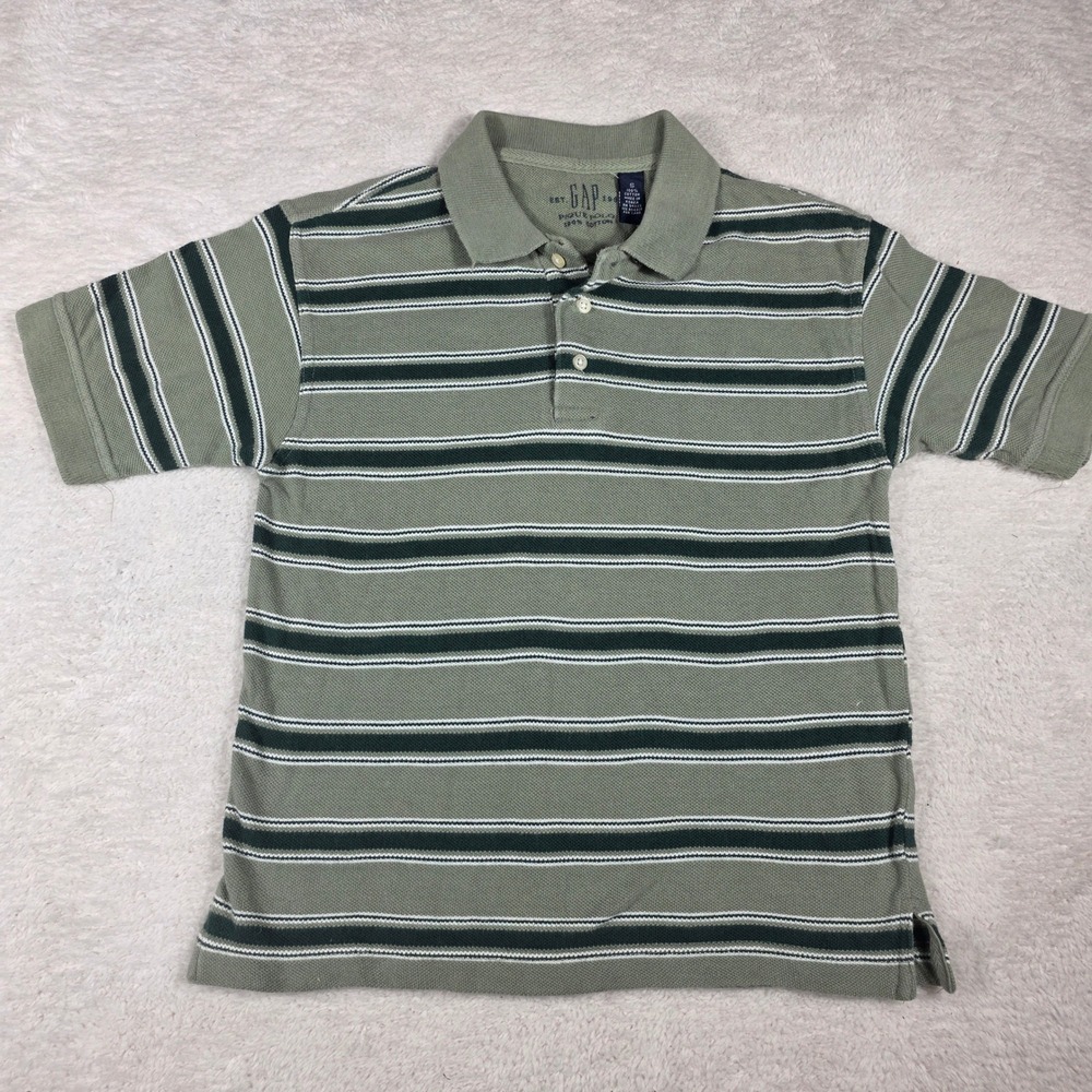 Gap Polo Shirt Kids Small Sage Green Excellent Striped Pique Cotton Short Sleeve